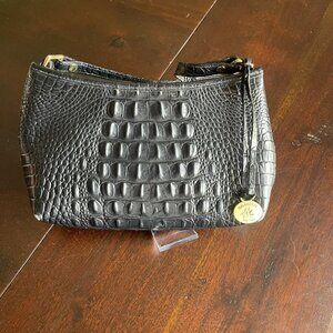 Brahmin Black Shiny Anytime Crocodile-Embossed Leather Shoulder Bag